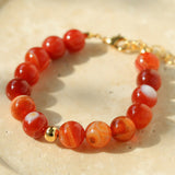 Primary Red Agate Round Beaded Bracelet