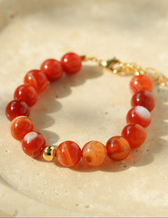 Primary Red Agate Round Beaded Bracelet