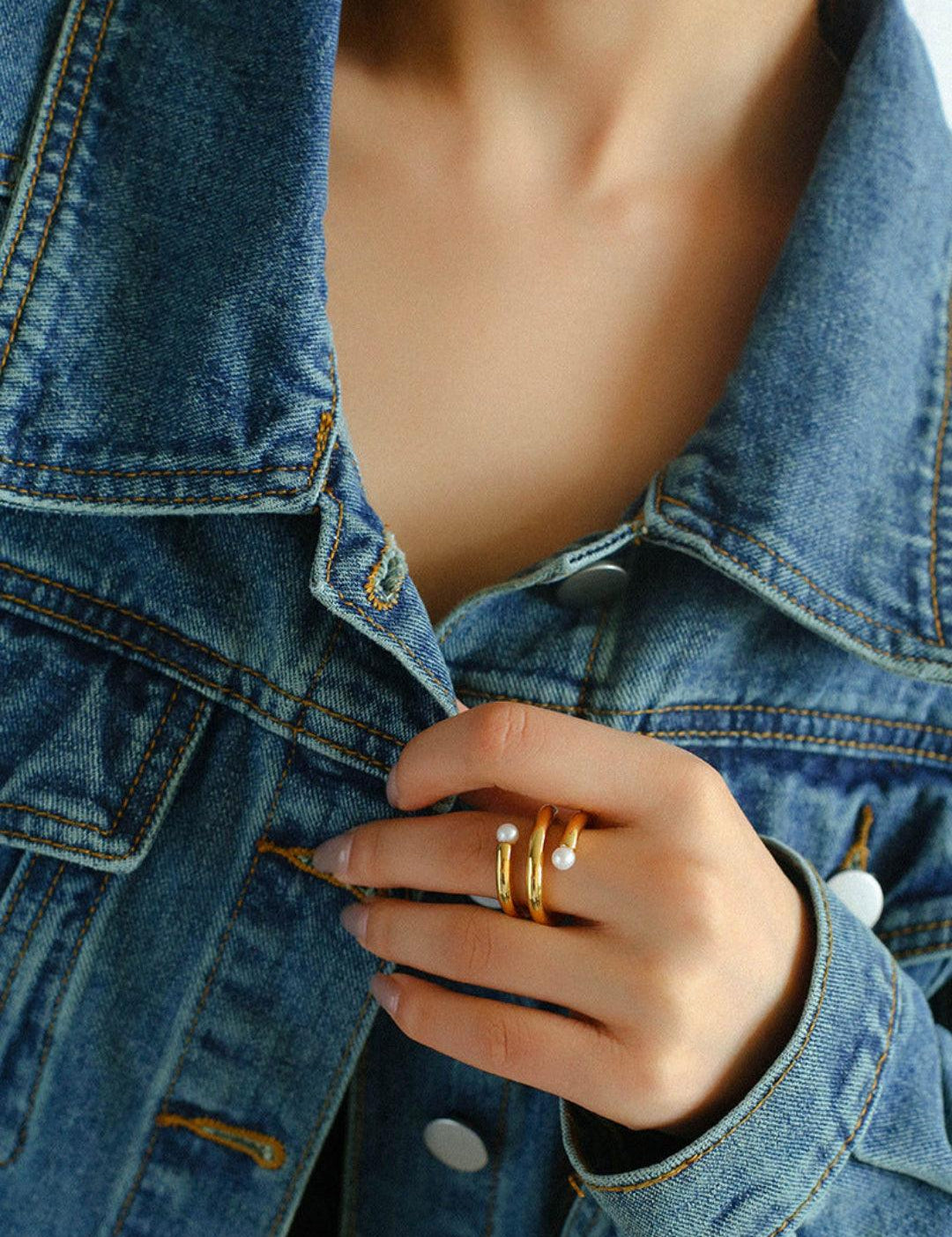 Multi-layer Spiral Pearl Open Ring - Gembea Jewelry