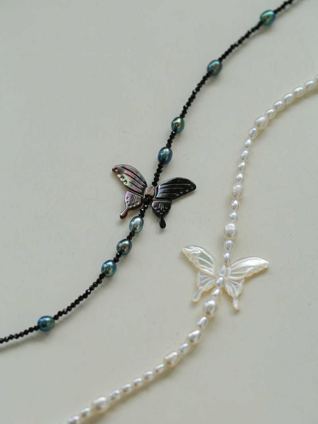 Black and White Butterfly Shell Pearl Necklace