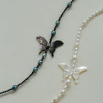 Black and White Butterfly Shell Pearl Necklace