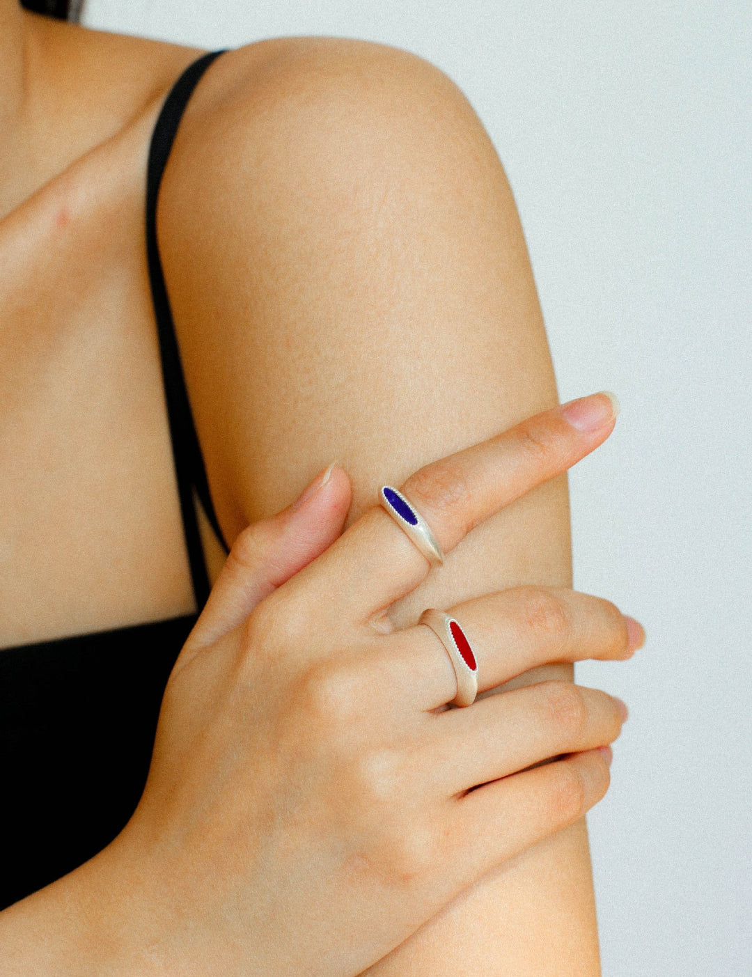 Gembea Jewelry Silver Brushed Oval Natural Stone Ring