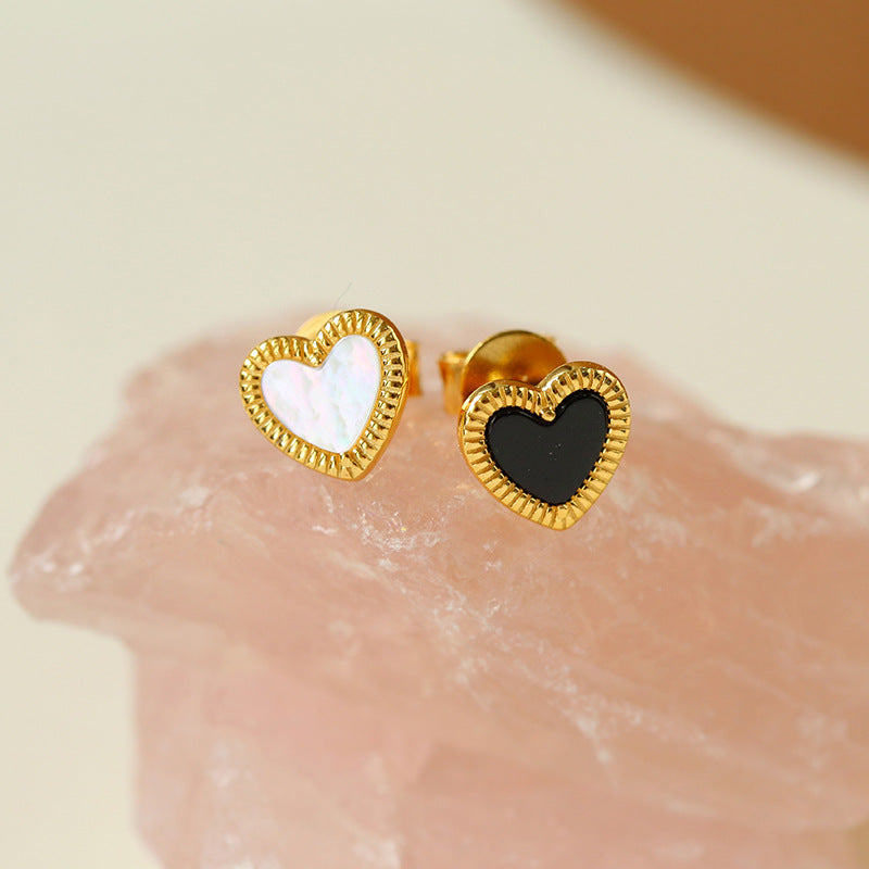 Black White Love Heart Studs Earrings gembea jewelry