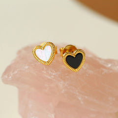 Black White Love Heart Studs Earrings gembea jewelry
