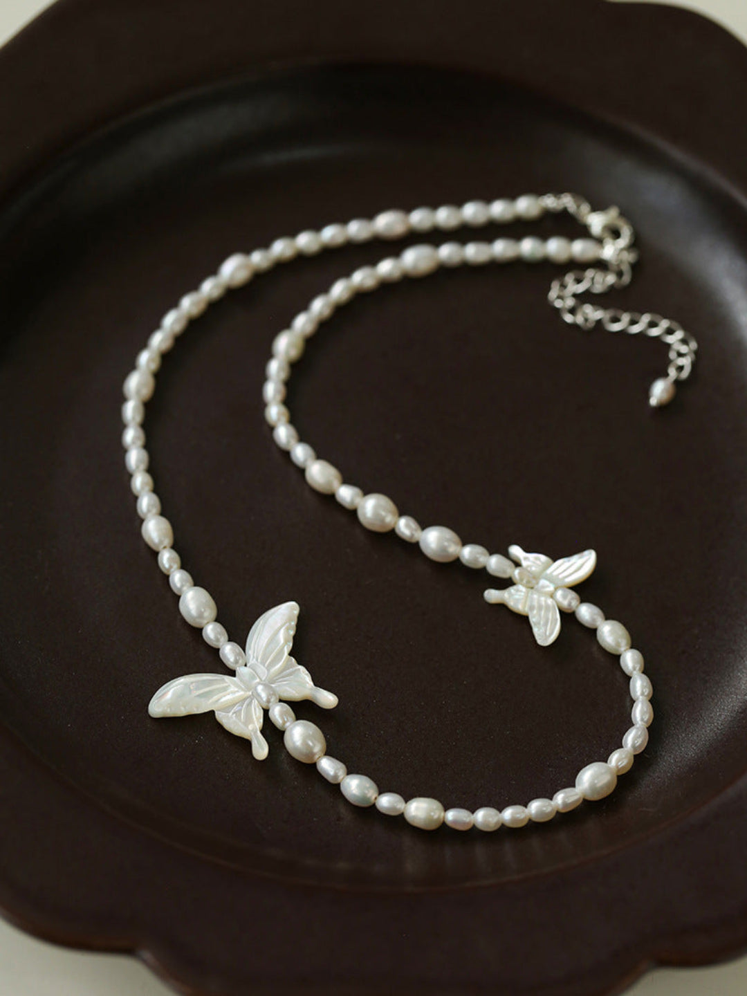 Black and White Butterfly Shell Pearl Necklace