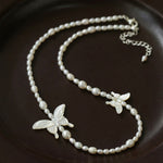 Black and White Butterfly Shell Pearl Necklace