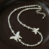 Black and White Butterfly Shell Pearl Necklace