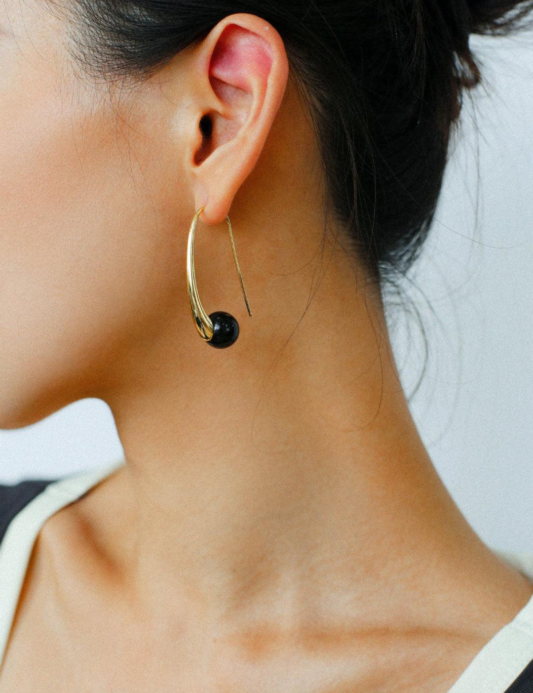 Hand-made Gray Red Black Agate Stone Ear Hooks Earrings - Gembea Jewelry