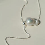 Long Pull Sterling Silver Chain Baroque Necklace