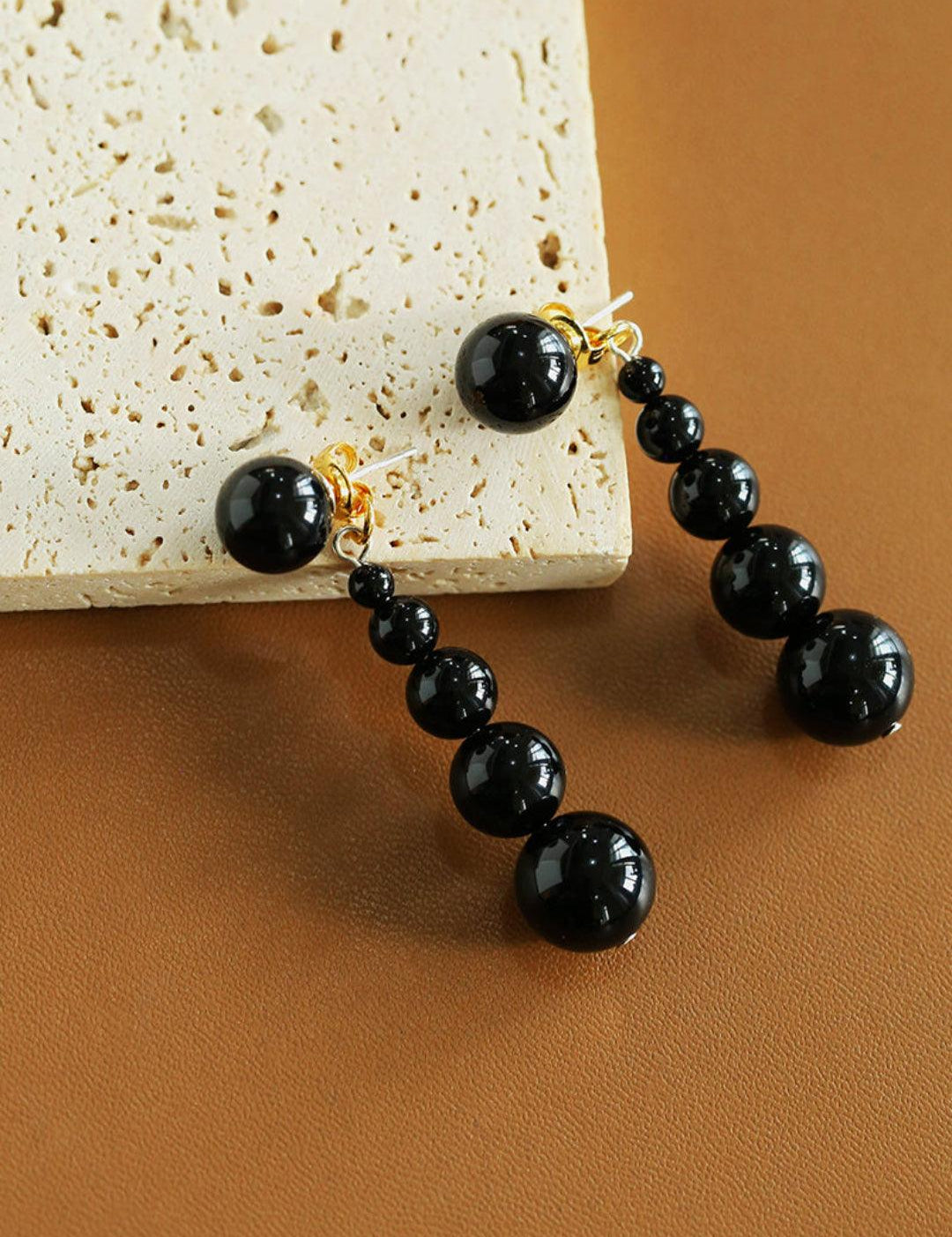 Graded Black and Red Agate Drop Earrings - Gembea Jewelry