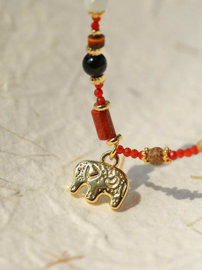 Summer Elephant Pendant Stone Beaded Necklace-Gembea Jewelry