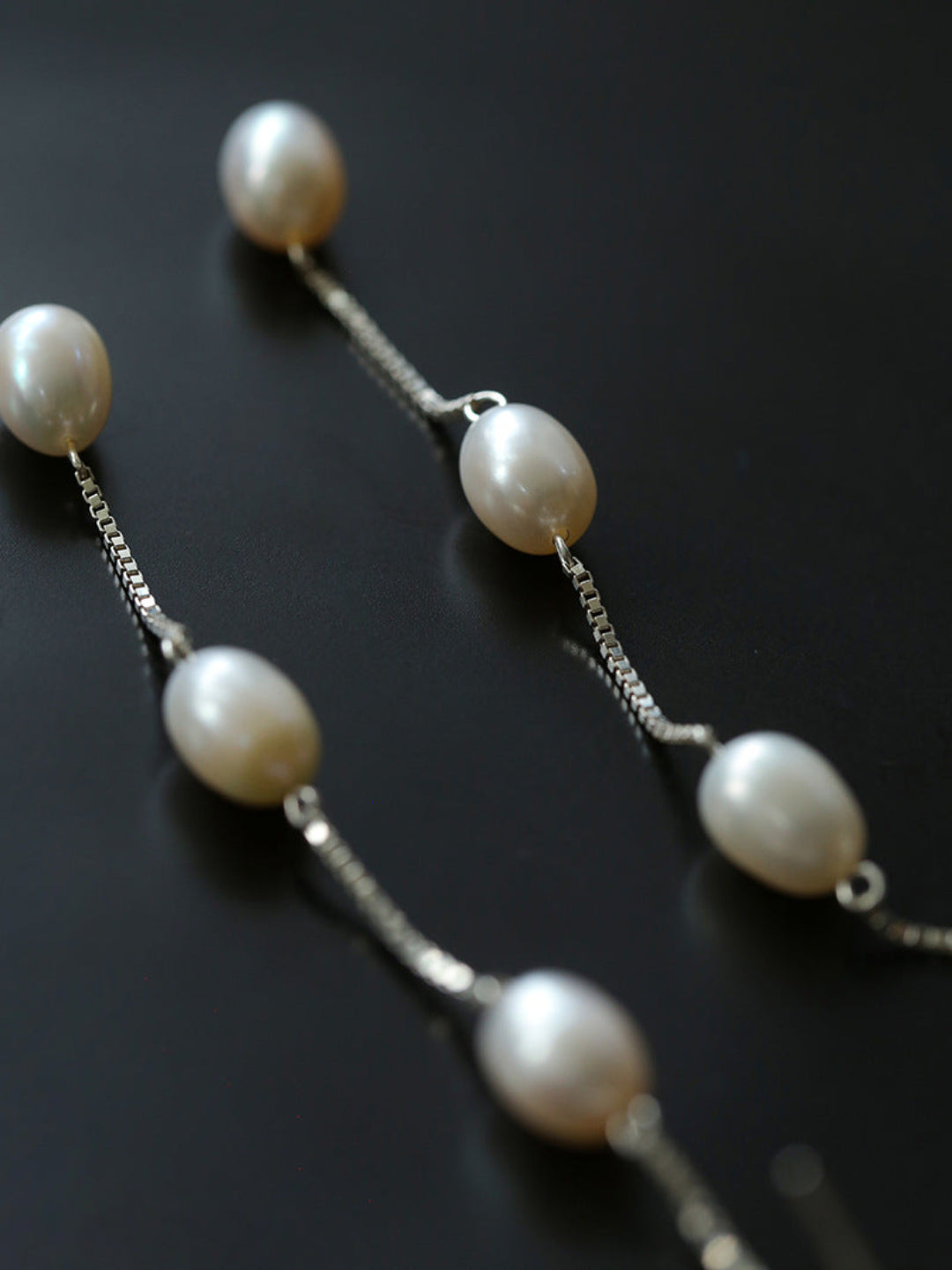 S925 Silver Chain Tassel Pearl Earrings