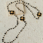 Classic Black Agate Four-leaf Clover Long Necklace