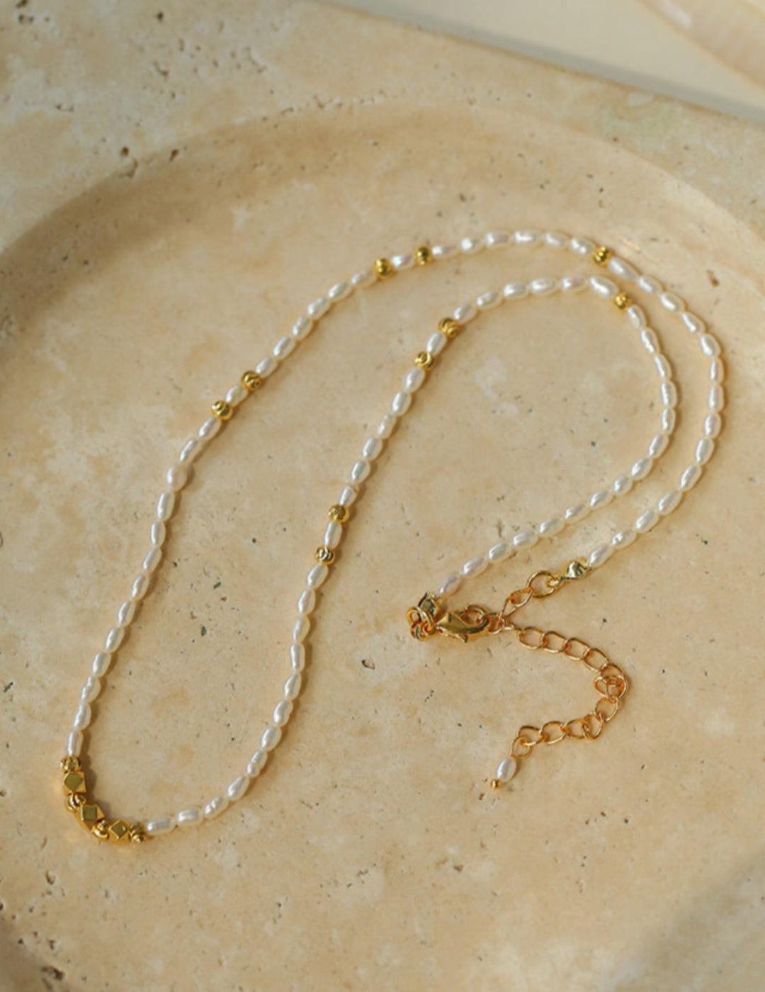Small Golden Ball Rice Pearl Necklace - Gembea Jewelry