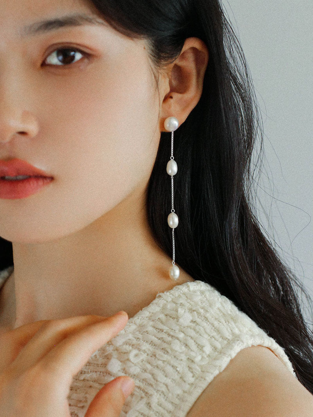 S925 Silver Chain Tassel Pearl Earrings