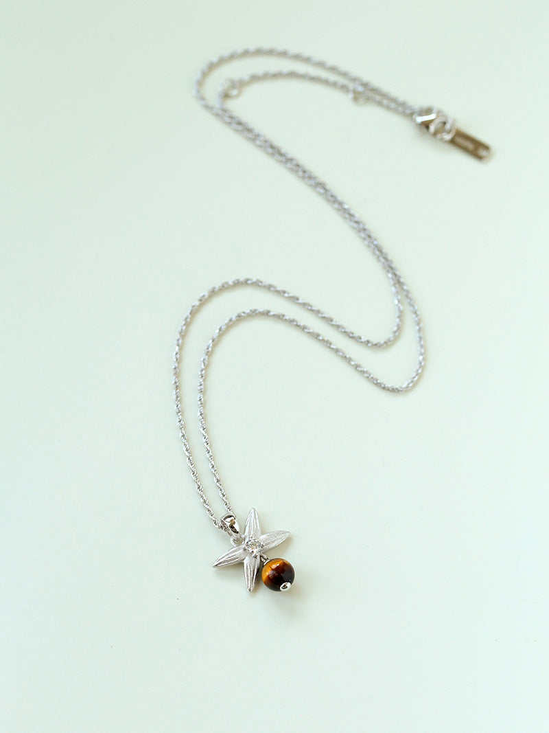 Silver Chain Tiger's Eye Pendant Necklace-Gembea Jewelry