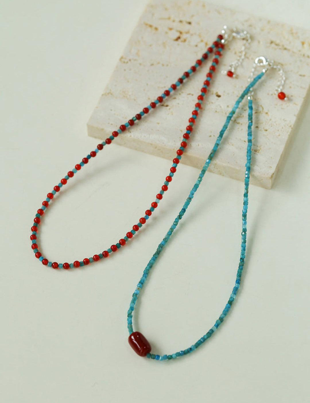 Blue Phosphorus Gray Agate Beaded Necklace - Gembea Jewelry