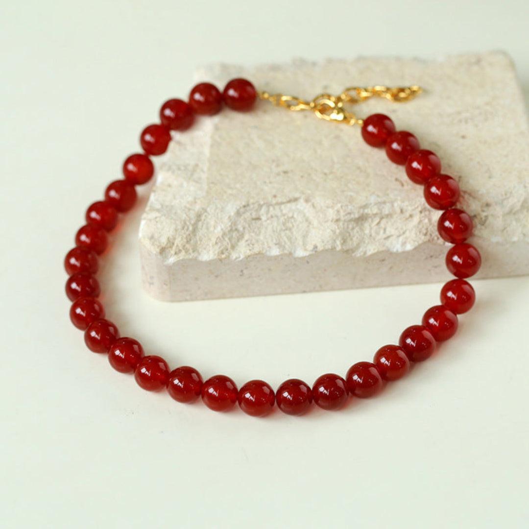 Vintage Red Agate Round Bead Necklace - Gembea Jewelry