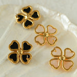 Single Four Leaf Clover Black Agate Crystal Earrings