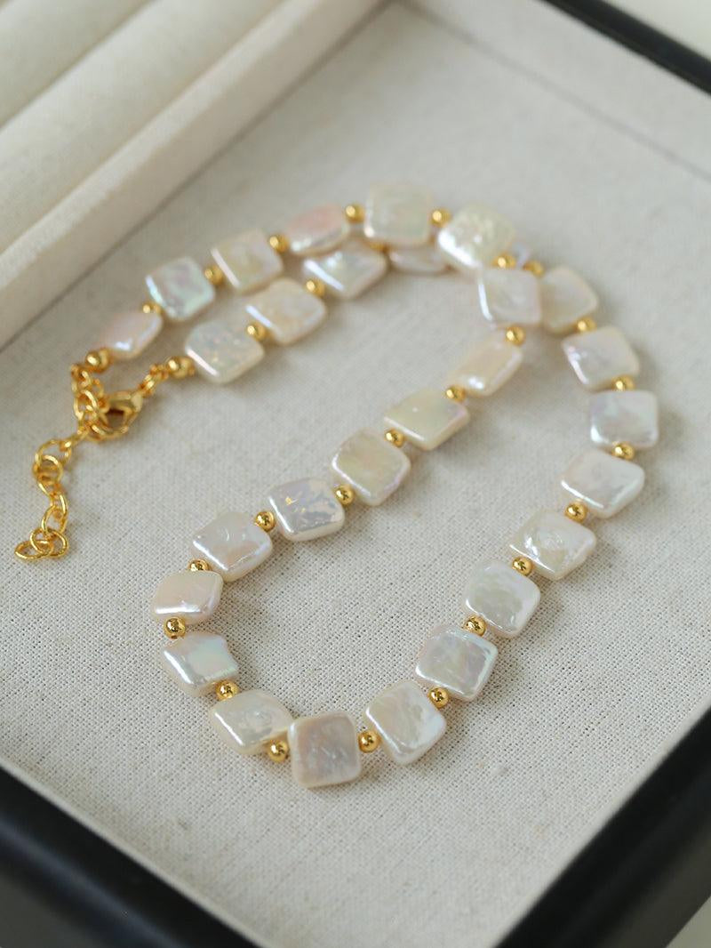 Natural Freshwater Square Pearl Chain Necklace - Gembea Jewelry