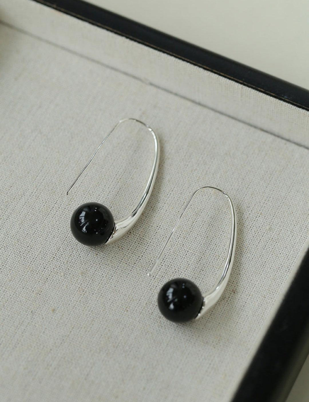 Hand-made Gray Red Black Agate Stone Ear Hooks Earrings - Gembea Jewelry