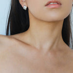 Silver Brushed Double-sided Heart Stud Earrings-Gembea Jewelry
