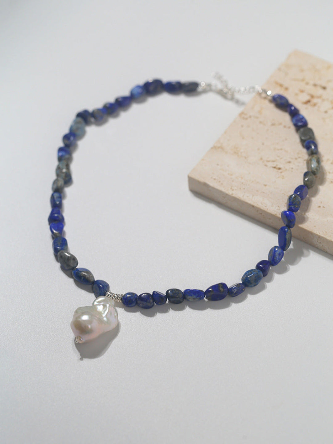 Shaped Lapis Lazuli Stone Baroque Pearl Necklace