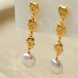 Irregular Gold Coin Button Pearl Earrings