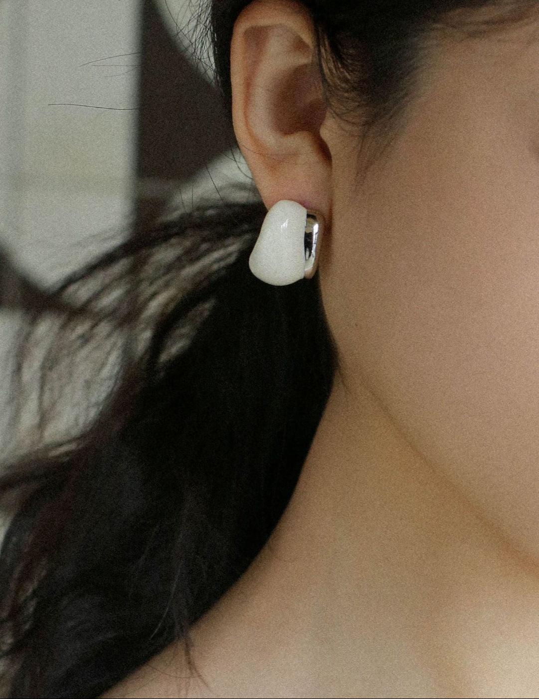 Cream White Wine Red Enamel Earrings - Gembea Jewelry