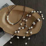 Short Handmade Leather Rope Natural Pearl Necklace