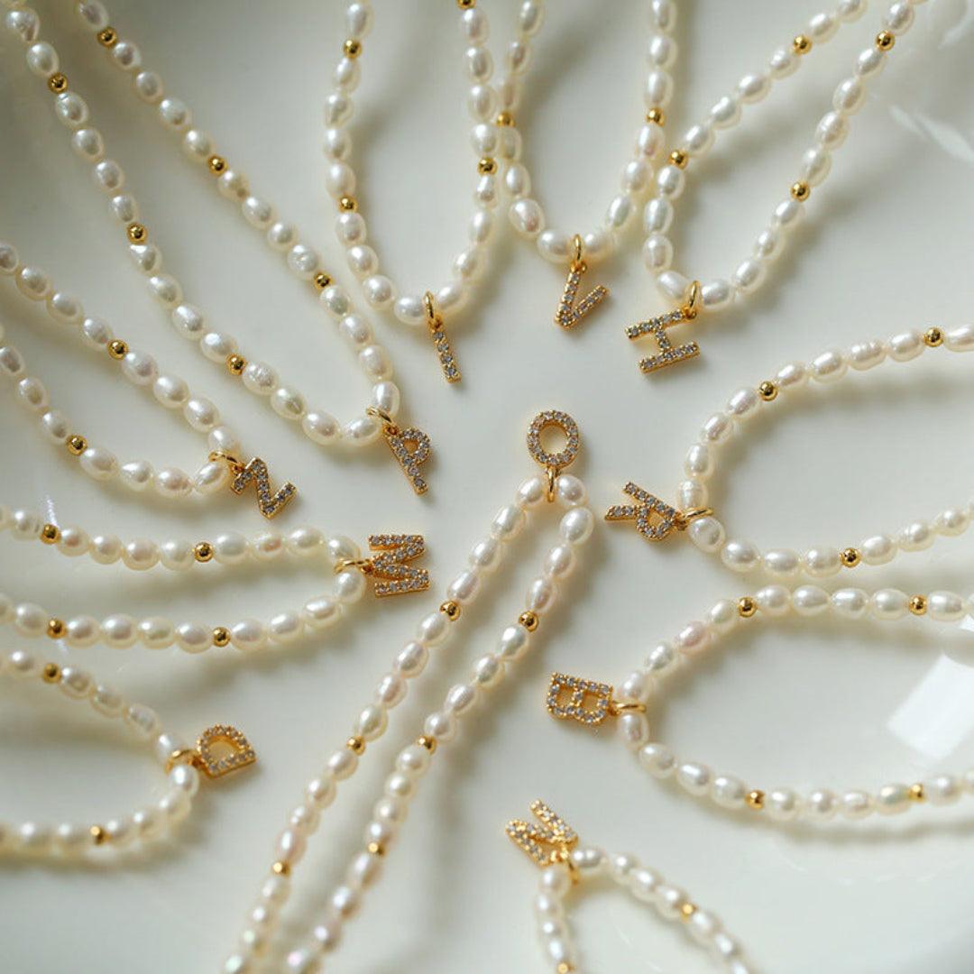 Vintage 26 Letter Pearl Necklace - Gembea Jewelry