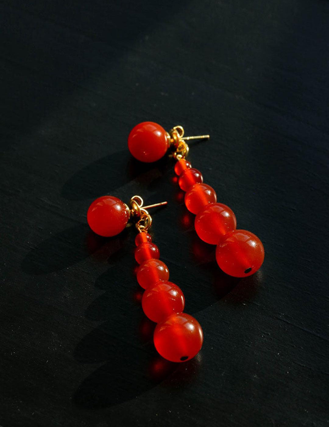 Graded Black and Red Agate Drop Earrings - Gembea Jewelry