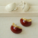 Cream White Wine Red Enamel Earrings