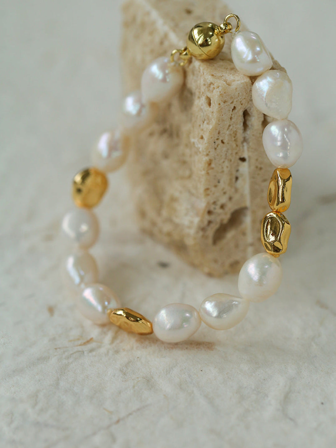 Magnetic Buckle Irregular Metal Pearl Bracelet