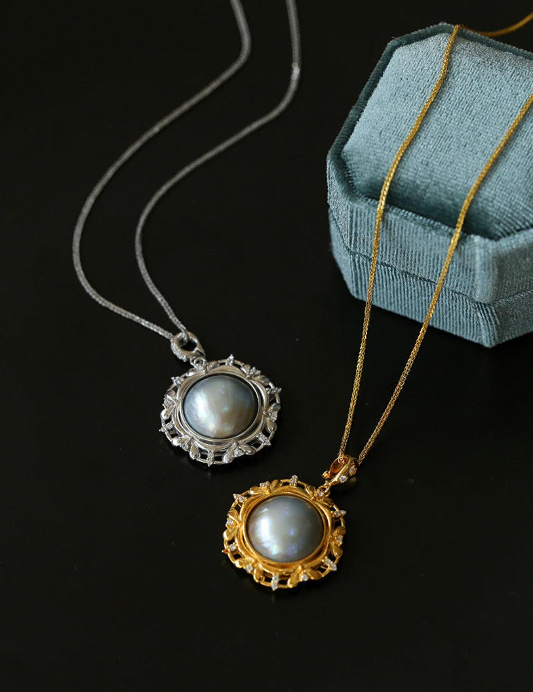 Hollow Seawater Mabe Pearl Pendant Necklace - Gembea Jewelry