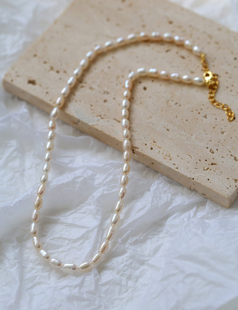 Minimalist Rice Pearl Beaded Necklace-Gembea Jewelry