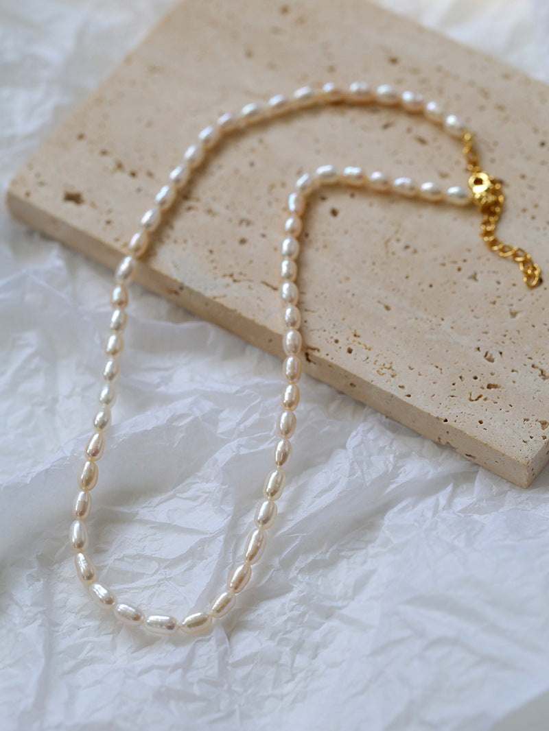 Minimalist Rice Pearl Beaded Necklace-Gembea Jewelry