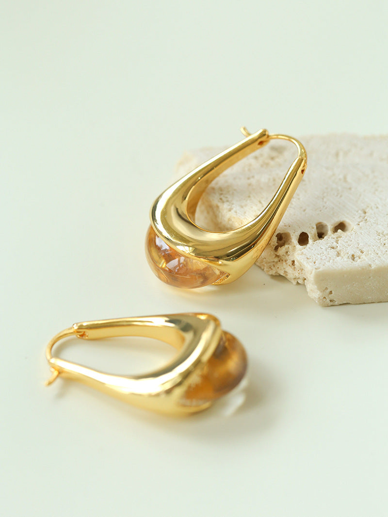 Water Drop Crystal Black Agate Earrings-Gembea Jewelry