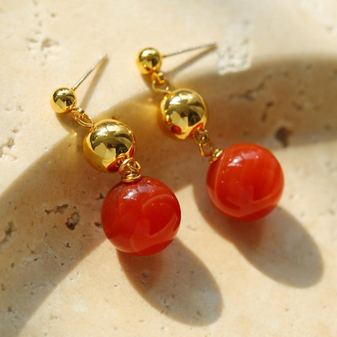Primary Red Agate Round Earrings - Gembea Jewelry