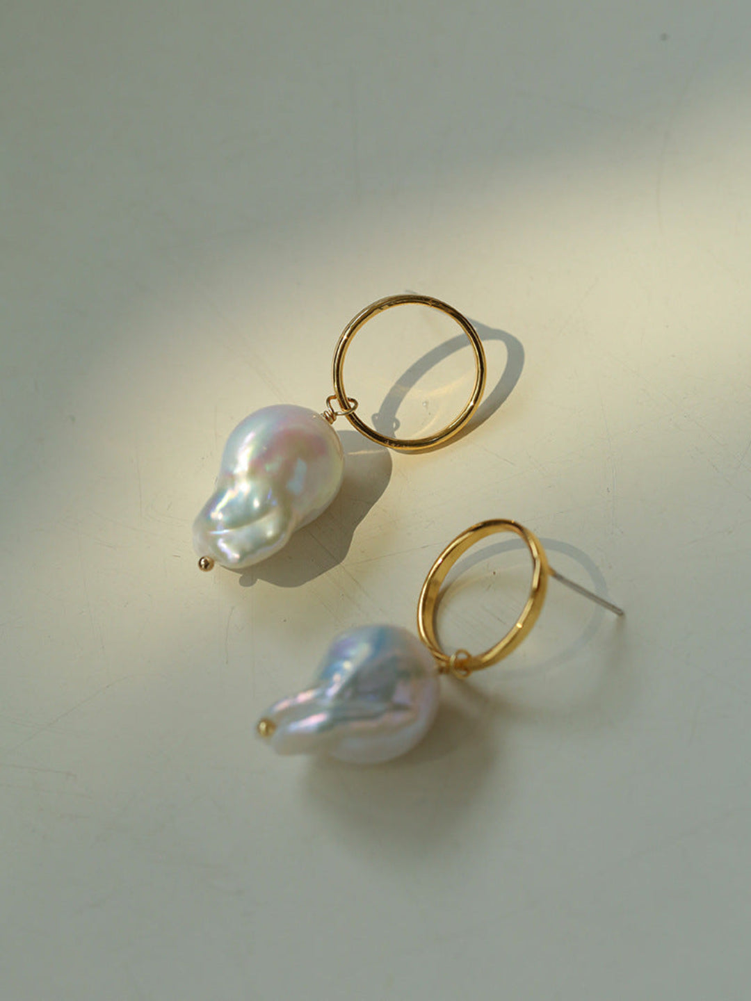 Metal Circle Baroque Pearl Drop Earrings