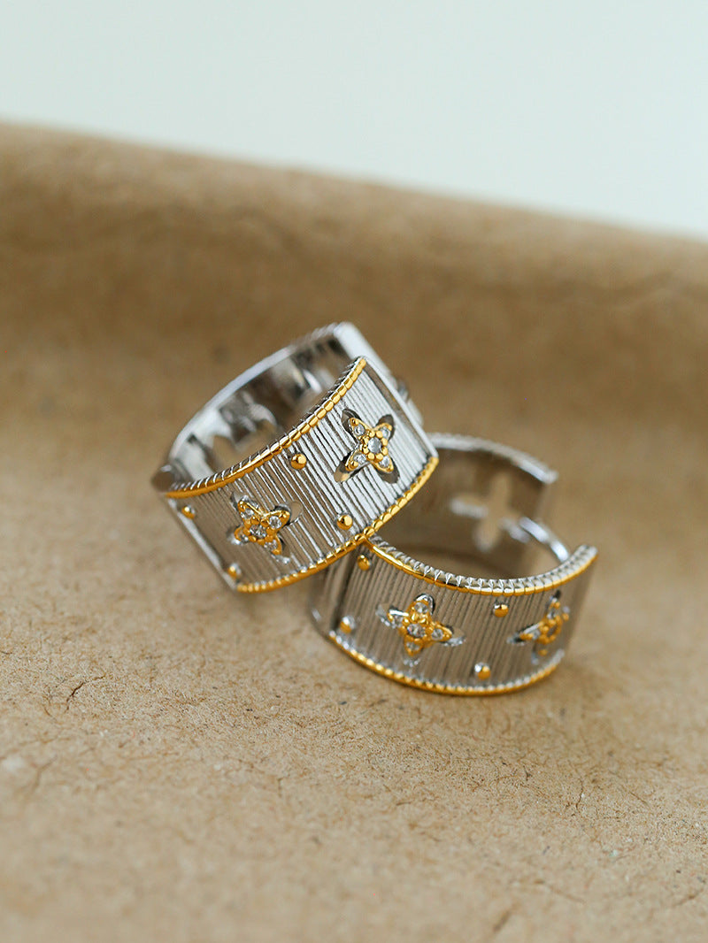 Hollowed-out Cross-flower Ear Clasp Earrings-Gembea Jewelry