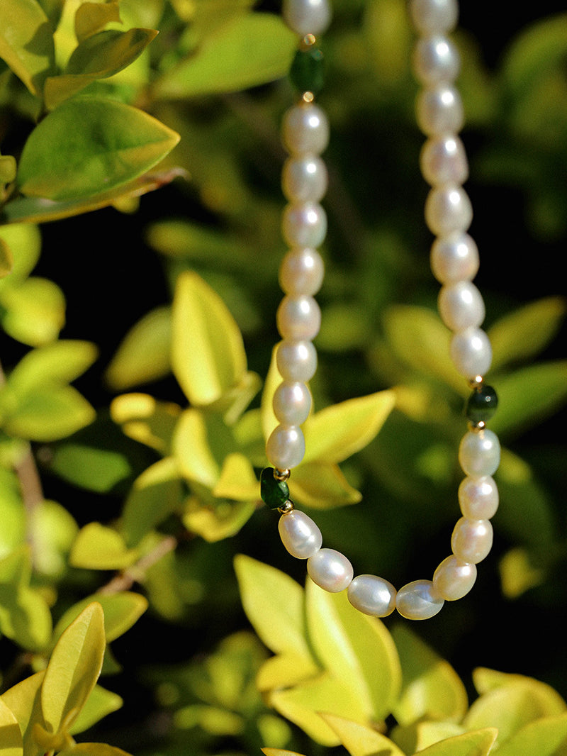 Green Stone Irregular Pearl Necklace-Gembea Jewelry