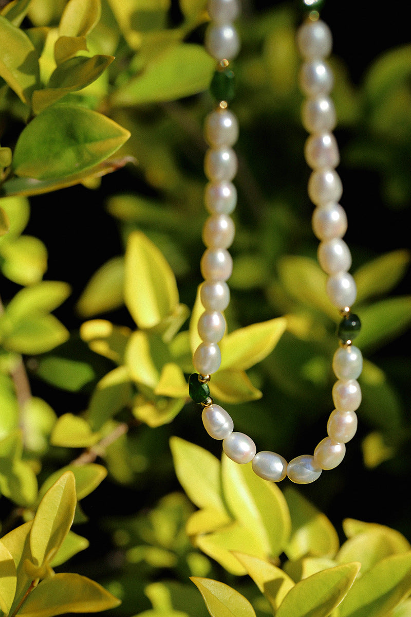 Green Stone Irregular Pearl Necklace-Gembea Jewelry
