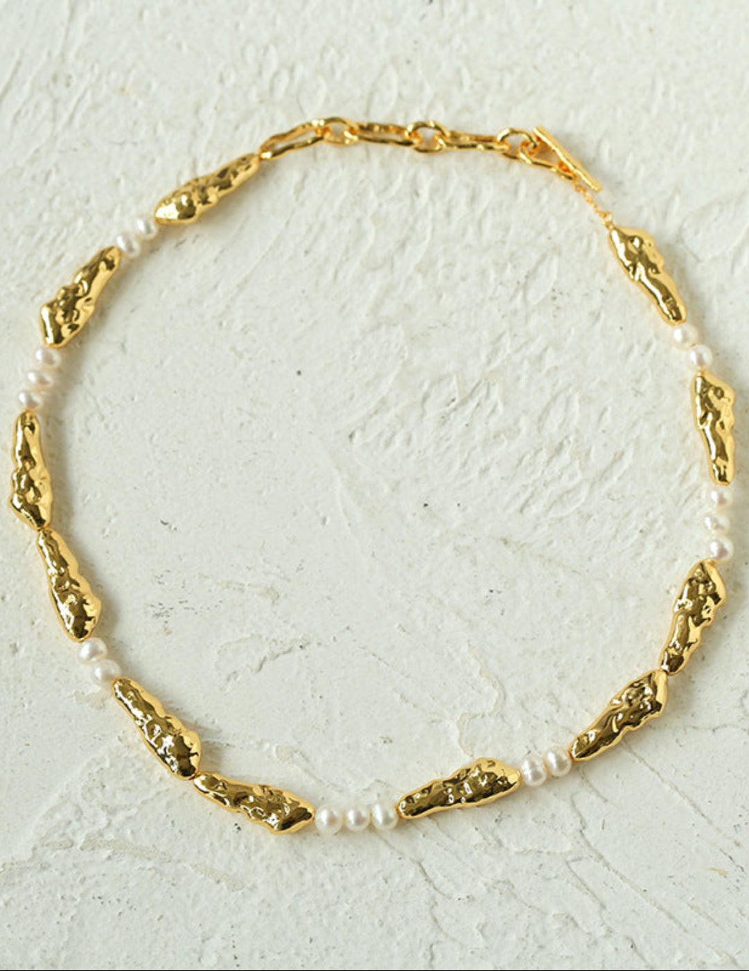 Geometric Irregular Metal Pearl Necklace - Gembea Jewelry