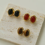 Oval Tiger Eye Stone Black Agate Earrings