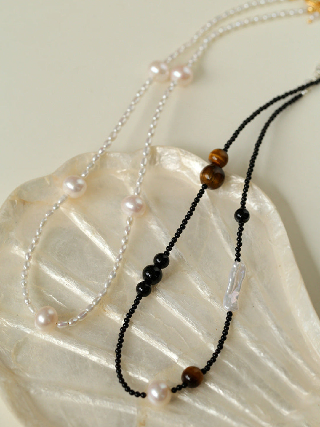 Simple Pearl Black Agate Tiger Eye Stone Necklace