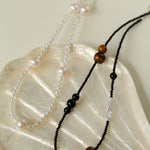 Simple Pearl Black Agate Tiger Eye Stone Necklace