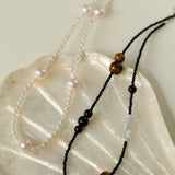 Simple Pearl Black Agate Tiger Eye Stone Necklace