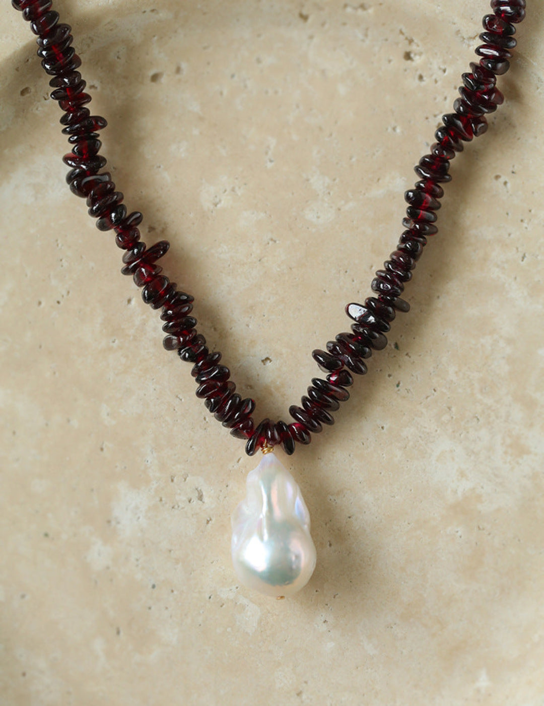 Irregular Garnet Baroque Drop Necklace