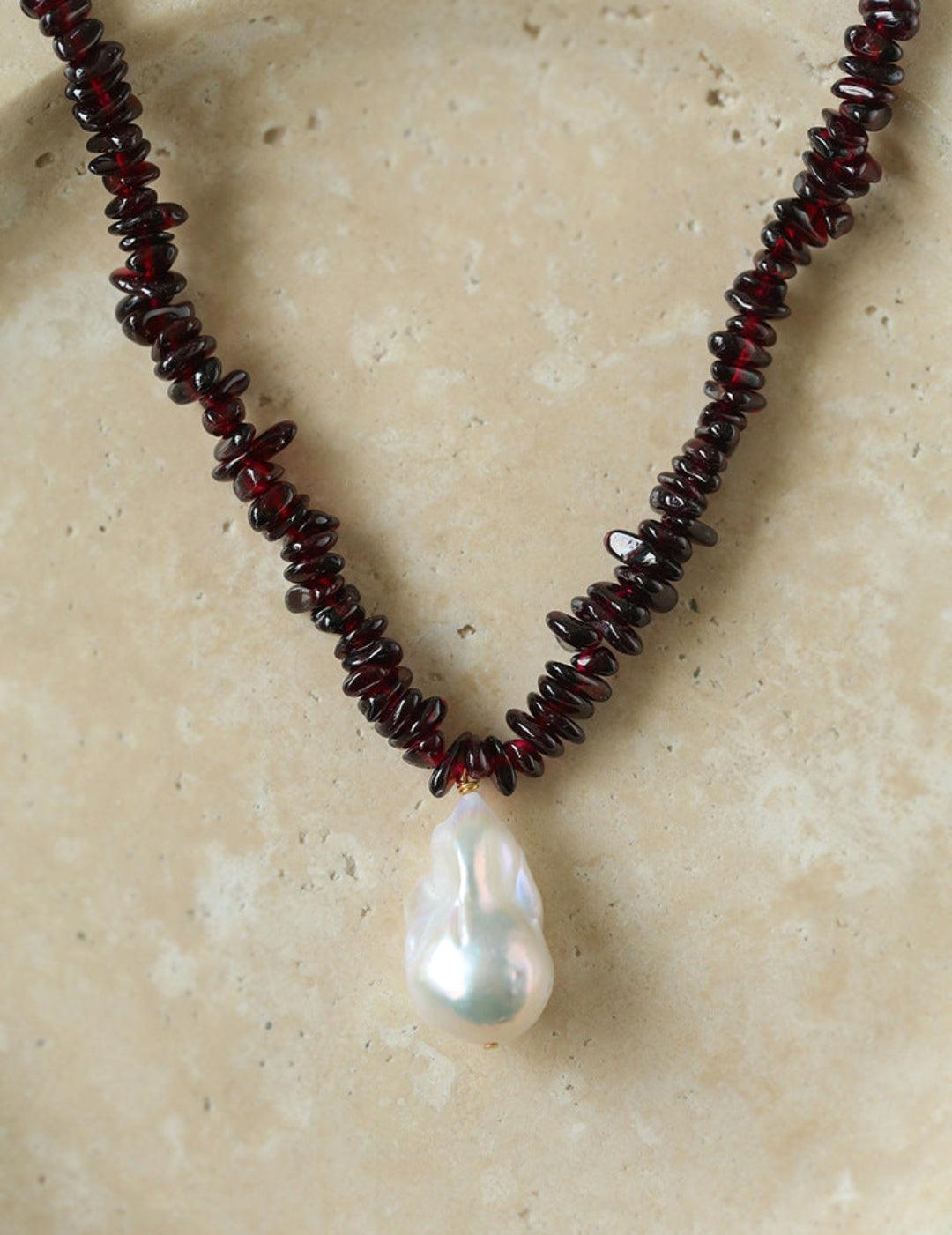 Irregular Garnet Baroque Drop Necklace - Gembea Jewelry